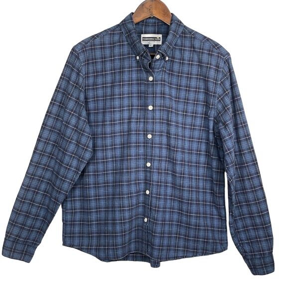 Panhandle Slim Shirt‎ Top Women Size L Blue Plaid Button Up Collared 100% Cotton - Picture 1 of 12